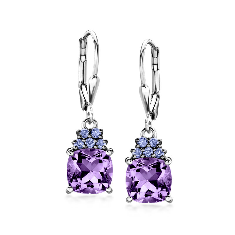 3.40 ct. t.w. Amethyst and .30 ct. t.w. Tanzanite Drop Earrings in Sterling Silver image number 0