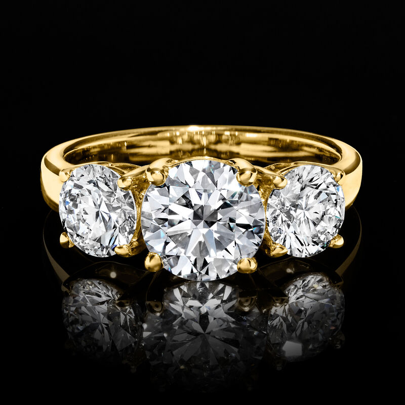 3.00 ct. t.w. Round Lab-Grown Diamond Three-Stone Ring in 14kt Yellow Gold image number 3