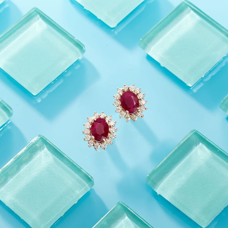 2.00 ct. t.w. Ruby and .56 ct. t.w. Diamond Stud Earrings in 14kt Yellow Gold  image number 3