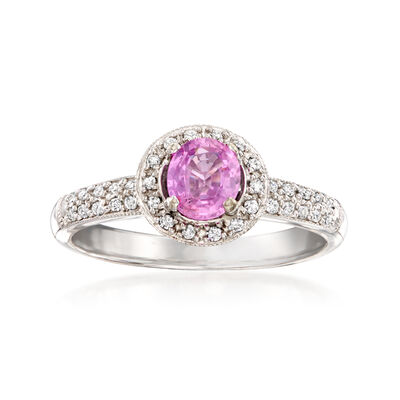 C. 2000 Vintage .75 Carat Pink Sapphire Ring with .36 ct. t.w. Diamonds in 18kt White Gold