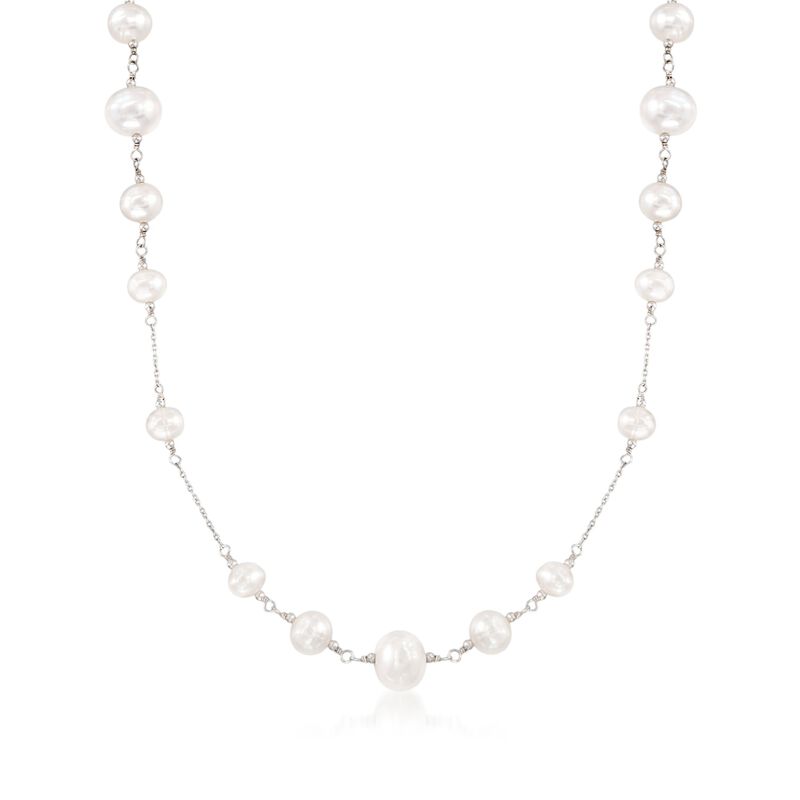 6-10mm Cultured Pearl Station Necklace in Sterling Silver image number 0