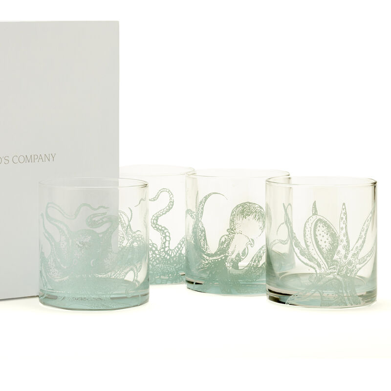 &quot;Octopus&quot; Set of Four Ocean Water Double Old Fashioned Glasses image number 1