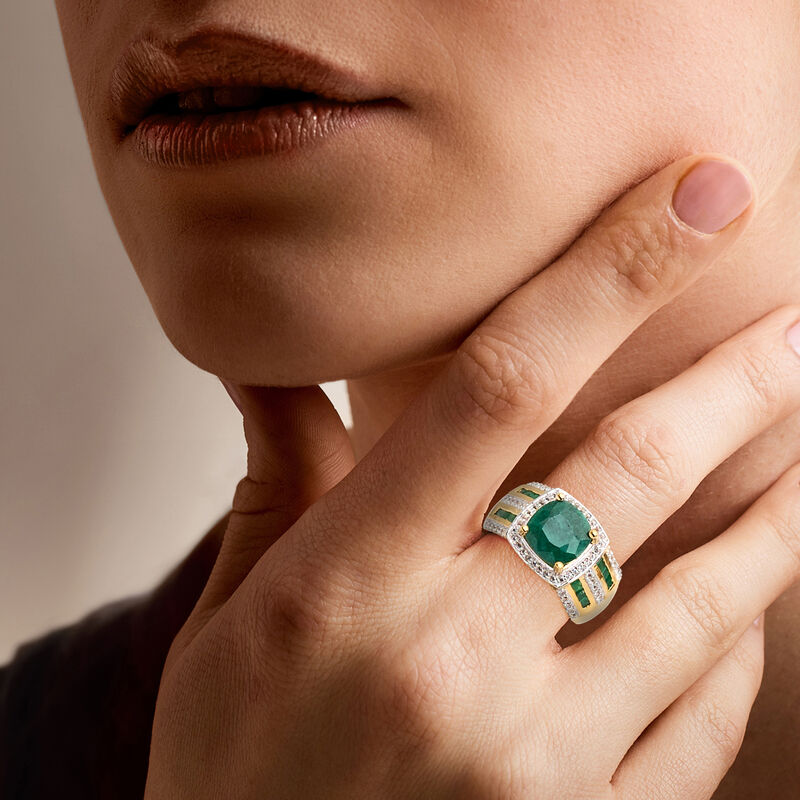 3.70 ct. t.w. Emerald and .40 ct. t.w. White Topaz Ring in 18kt Gold Over Sterling image number 1