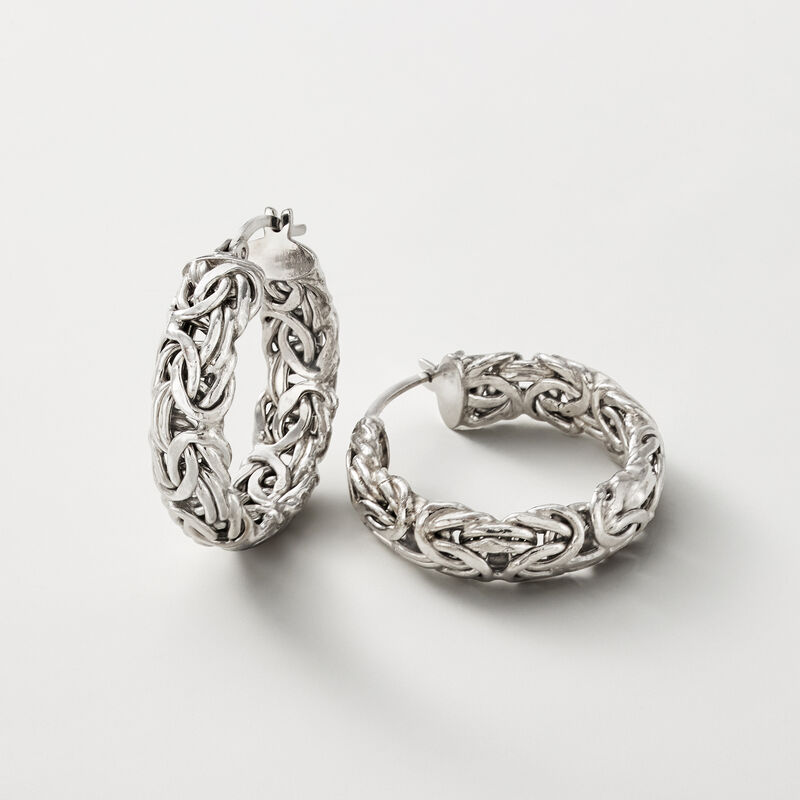 Sterling Silver Small Byzantine Hoop Earrings. 1" image number 3