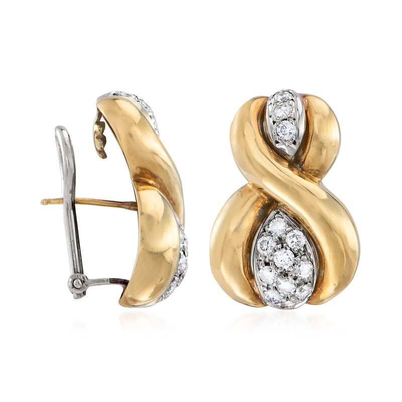 C. 1980 Vintage 1.30 ct. t.w. Diamond Figure 8 Earrings in 14kt Yellow Gold image number 2