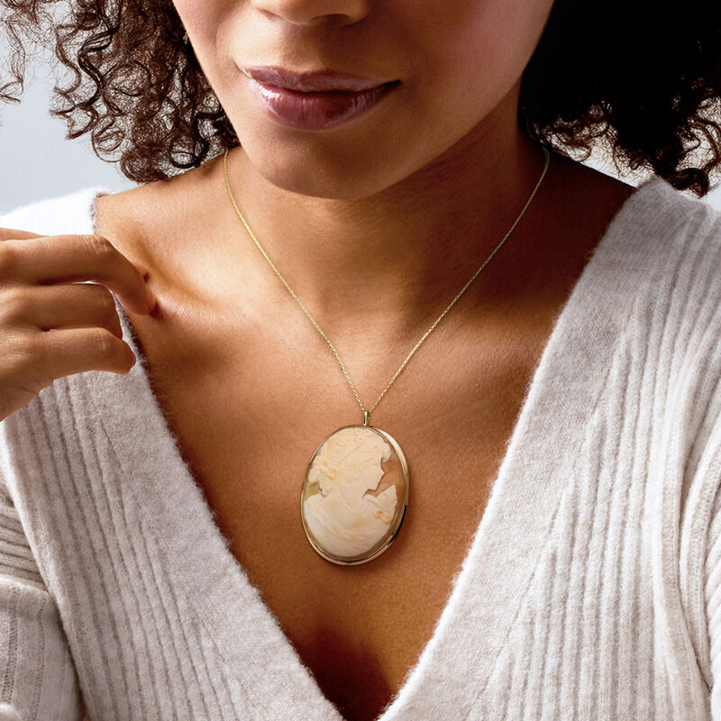 C. 1970 Vintage Orange Shell Cameo Pin/Pendant in 14kt Yellow Gold  image number 1