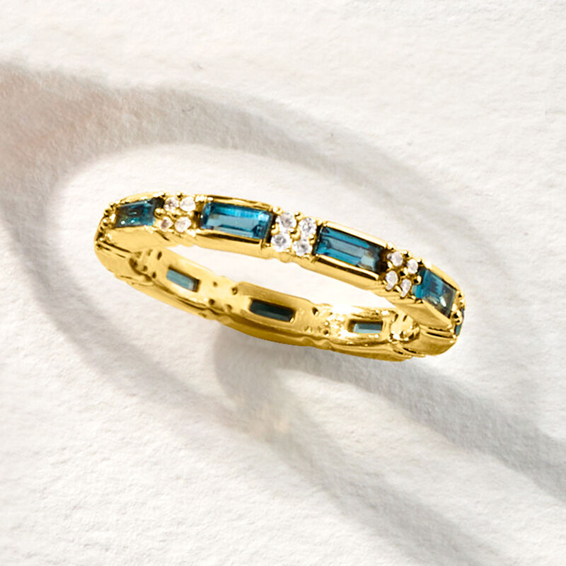 1.40 ct. t.w. London Blue Topaz and .40 ct. t.w. White Zircon Eternity Band in 18kt Gold Over Sterling. Size 5 image number 3