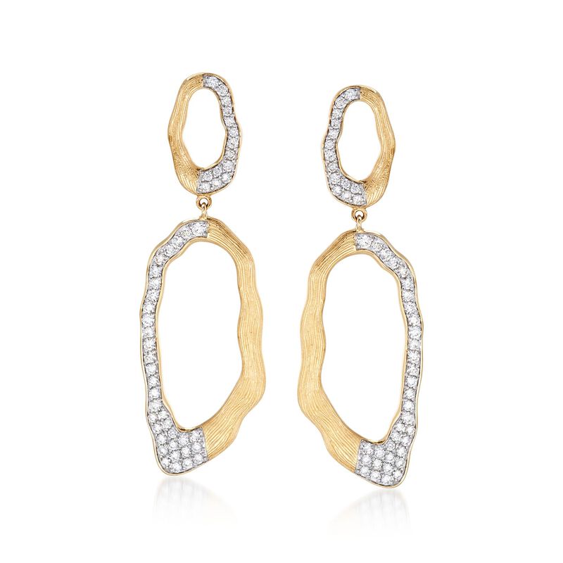 1.50 ct. t.w. Diamond Free-Form Open Oval Drop Earrings in 14kt Yellow Gold  image number 0