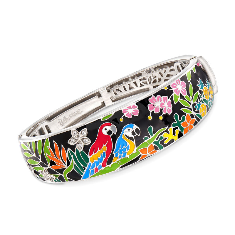 Belle Etoile &quot;Macaw&quot; Multicolored Enamel Bangle Bracelet with CZ Accents in Sterling Silver. 7&quot; image number 0