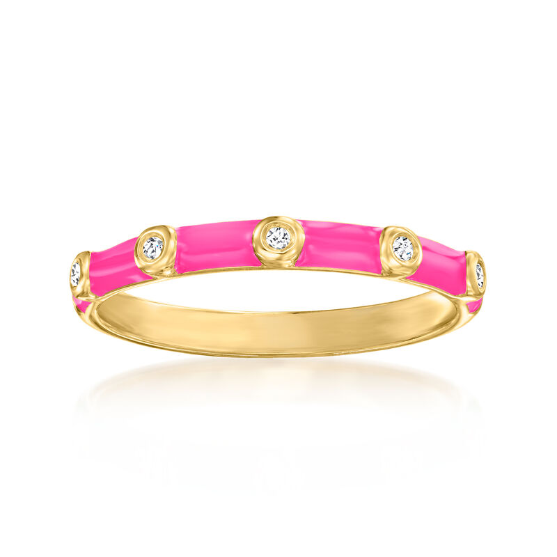 Diamond Pink Enamel Ring in 18kt Gold Over Sterling image number 0