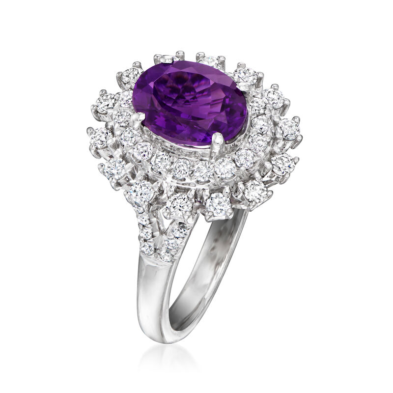 C. 1990 Vintage 1.50 Carat Amethyst and 1.10 ct. t.w. Diamond Ring in 18kt White Gold. Size 6 image number 2
