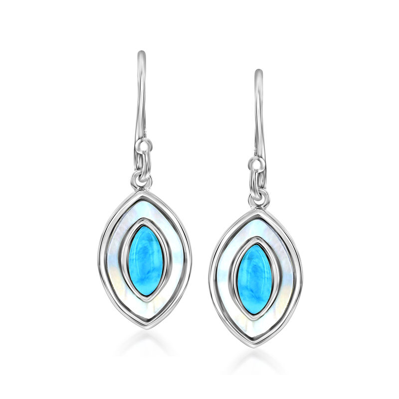 Larimar and Mother-of-Pearl Marquise Drop Earrings in Sterling Silver  image number 0
