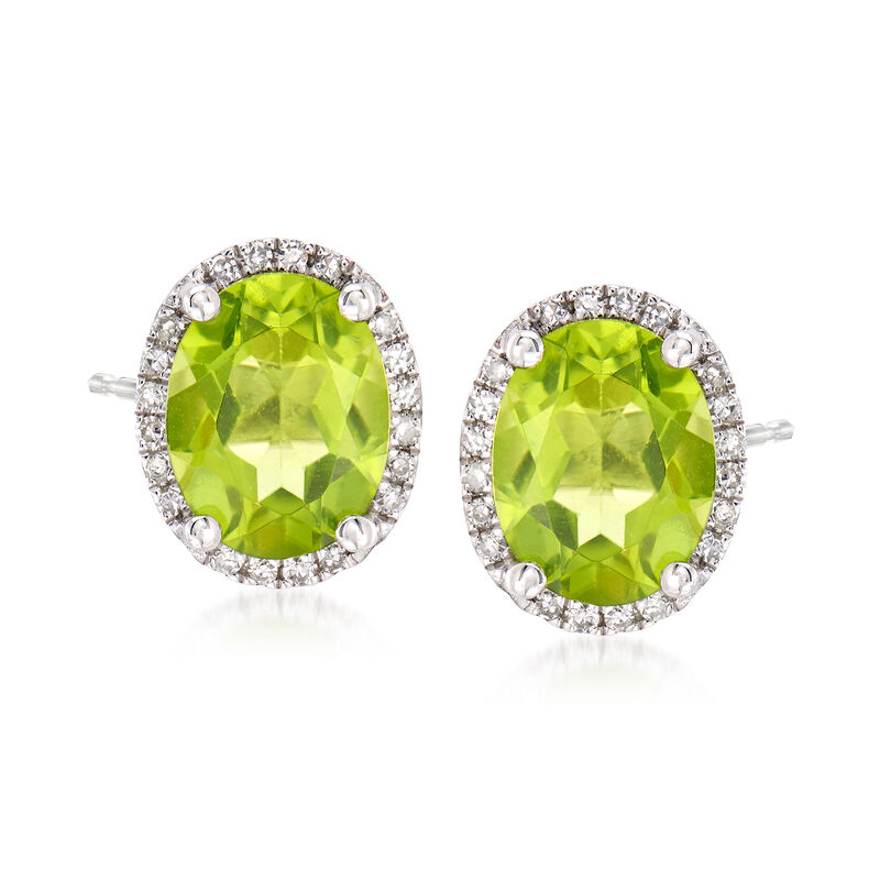 3.60 ct. t.w. Peridot Stud Earrings with .10 ct. t.w. Diamonds in  14kt White Gold image number 0