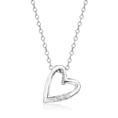 Sterling Silver Heart Pendant Necklace with Diamonds
