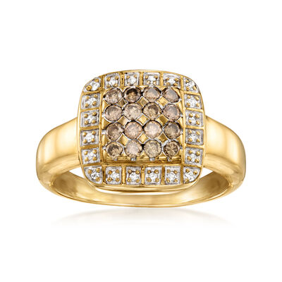 C. 1990 Vintage .66 ct. t.w. Brown and White Diamond Ring in 14kt Yellow Gold