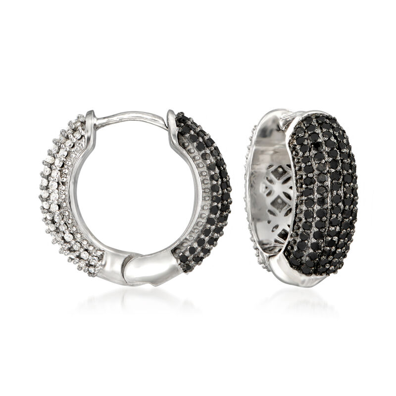 1.00 ct. t.w. Black and White Diamond Reversible Huggie Hoop Earrings in Sterling Silver. 5/8&quot; image number 0