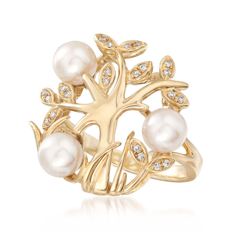 6-6.5mm Cultured Pearl Ring with Diamond Accents in 14kt Yellow Gold image number 3