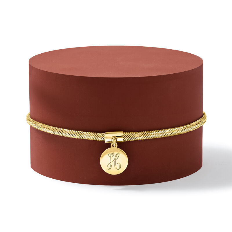 Italian 14kt Yellow Gold Personalized Disc Charm Mesh Bracelet image number 2