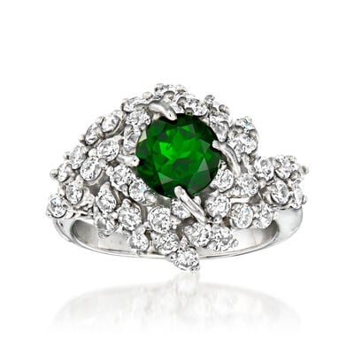 C. 1980 Vintage 1.60 Carat Chrome Diopside and 1.75 ct. t.w. Diamond Ring in 14kt White Gold