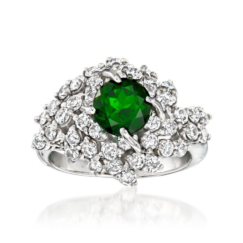 C. 1980 Vintage 1.60 Carat Chrome Diopside and 1.75 ct. t.w. Diamond Ring in 14kt White Gold. Size 7 image number 0