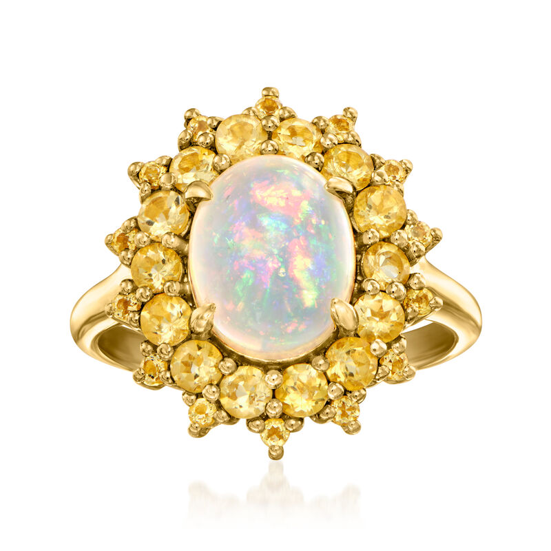 Opal and 1.00 ct. t.w. Citrine Ring in 18kt Gold Over Sterling image number 0