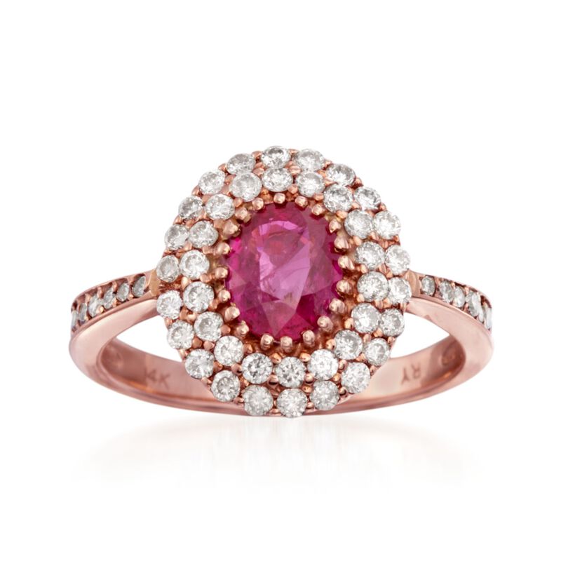 1.20 Carat Ruby and .70 ct. t.w. Diamond Ring in 14kt Rose Gold image number 0