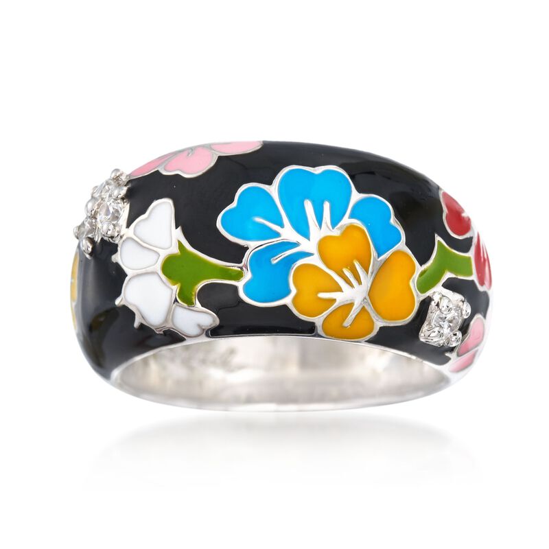 Belle Etoile &quot;Constellations: Sakura&quot; Multicolored Enamel and .15 ct. t.w. CZ Ring in Sterling Silver image number 0