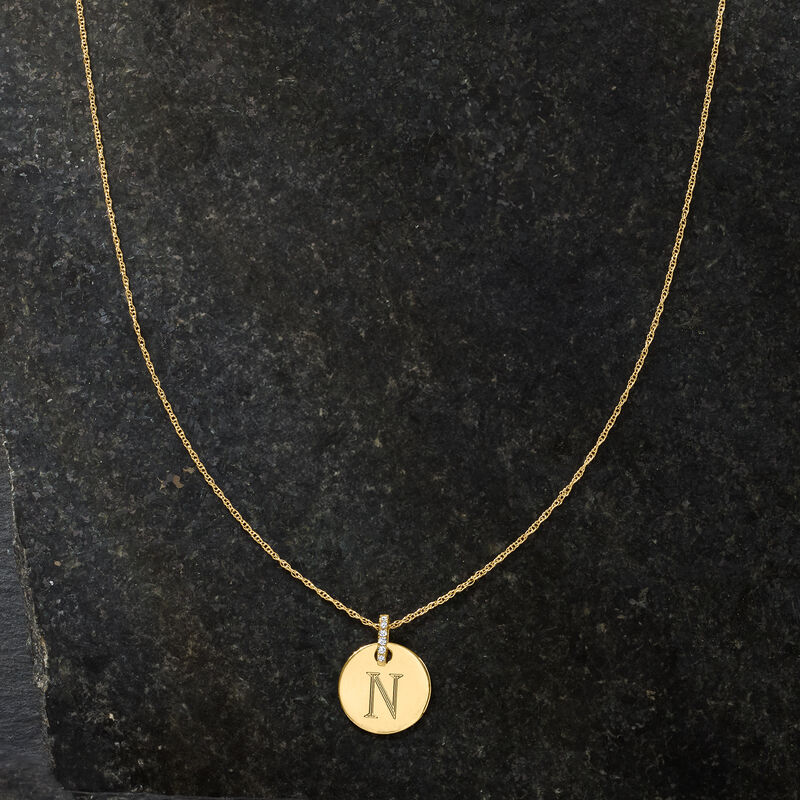 14kt Yellow Gold Personalized Disc Pendant Necklace with Diamonds image number 4