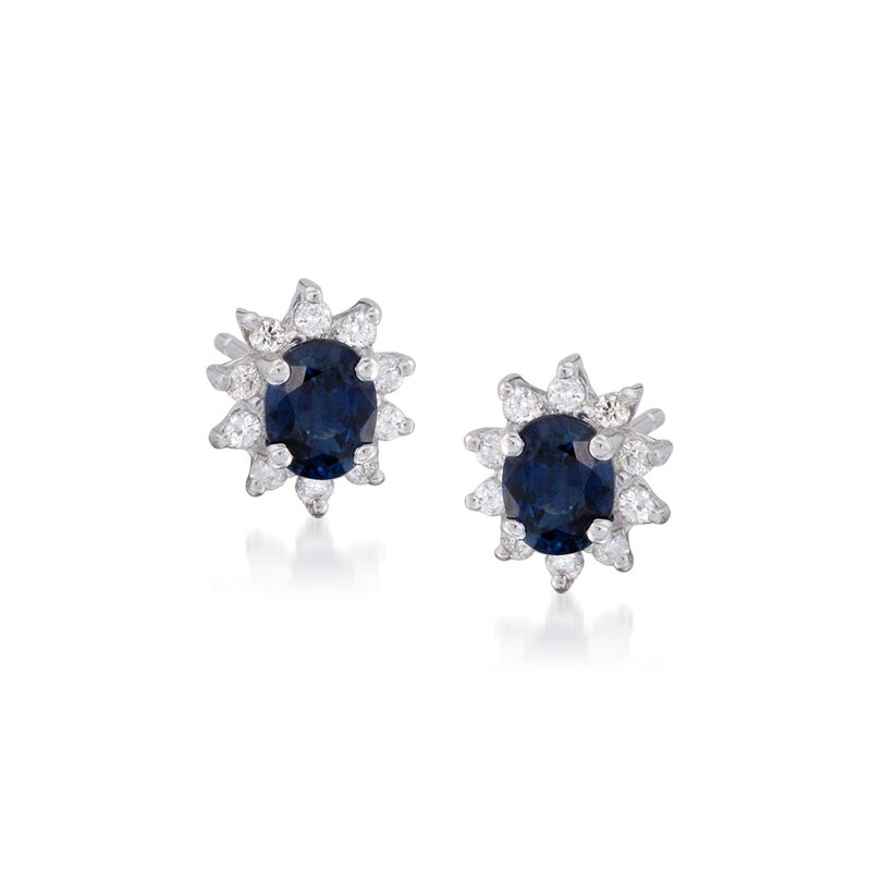 .80 ct. t.w. Sapphire and .20 ct. t.w. Diamond Stud Earrings in 14kt White Gold image number 0
