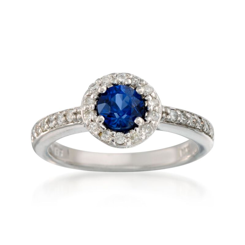 .75 Carat Sapphire and .30 ct. t.w. Diamond Ring in 14kt White Gold. Size 9 image number 0