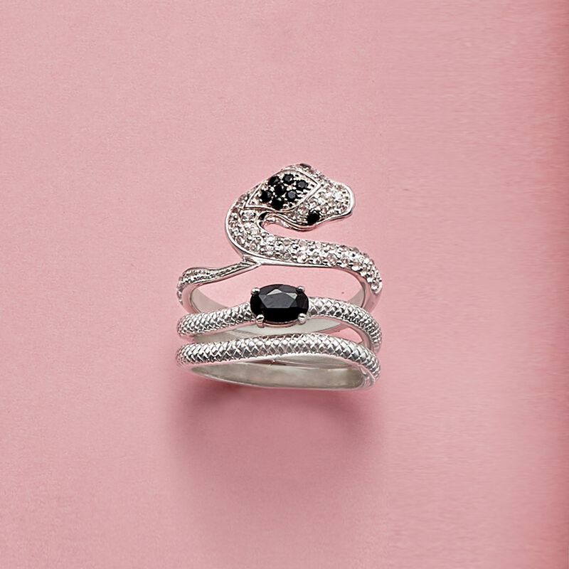Black Agate and 3.70 ct. t.w. White Topaz Jewelry Set: Three Sterling Silver Snake Rings image number 3