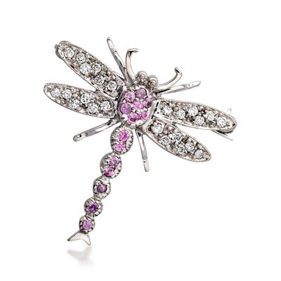C. 1990 Vintage .50 ct. t.w. Diamond and .35 ct. t.w. Purple Sapphire Dragonfly Pin in 18kt White Gold