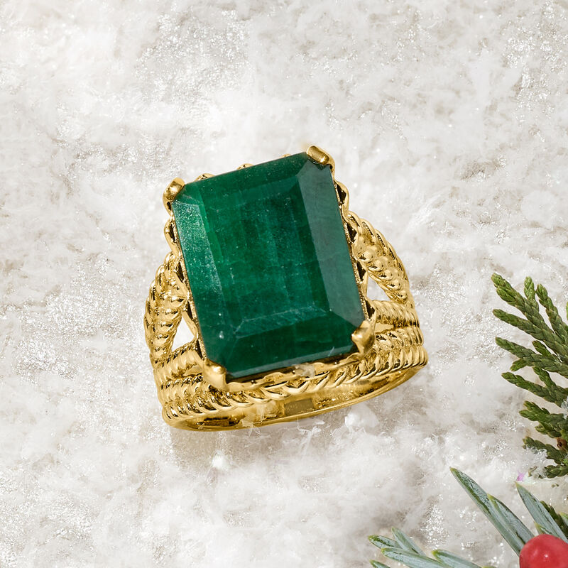12.50 Carat Emerald Multi-Row Ring in 18kt Gold Over Sterling image number 4