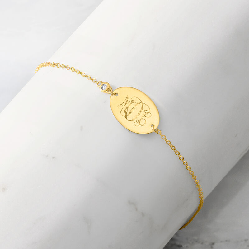 14kt Yellow Gold Personalized Oval Bracelet with Single Diamond image number 1