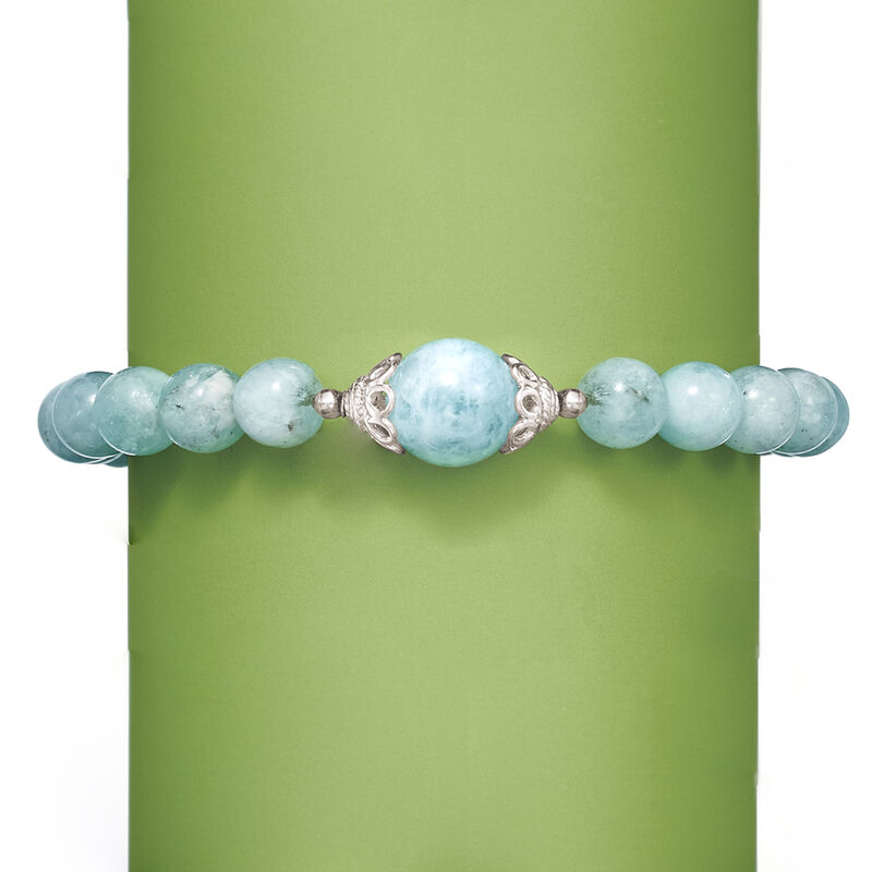 90.00 ct. t.w. Aquamarine Bead Stretch Bracelet with Sterling Silver. 7.5&quot; image number 2