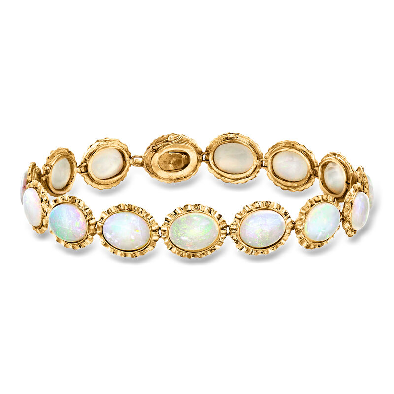 C. 1990 Vintage Opal Bracelet in 14kt Yellow Gold. 6.75" image number 0