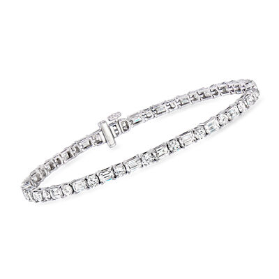 7.00 ct. t.w. Round and Emerald-Cut Lab-Grown Diamond Tennis Bracelet in 14kt White Gold