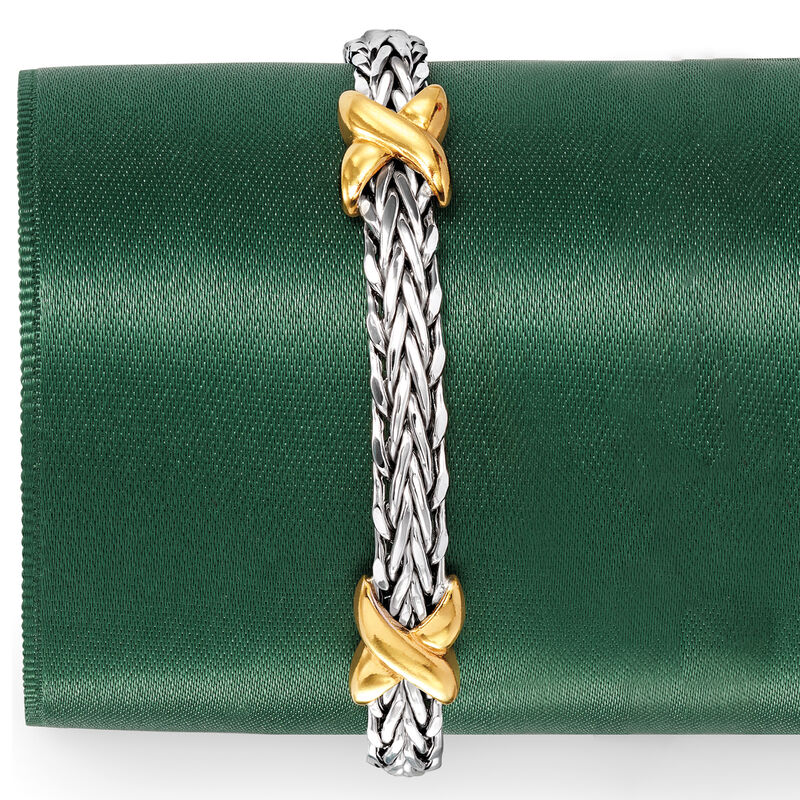 Two-Tone Sterling Silver Wheat-Link X Station Bracelet image number 2