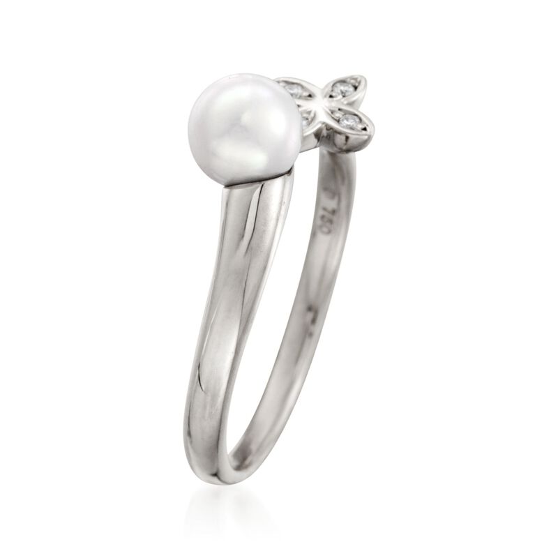 Mikimoto 6mm A+ Akoya Pearl Floral Ring with Diamond Accents in 18kt White Gold image number 2