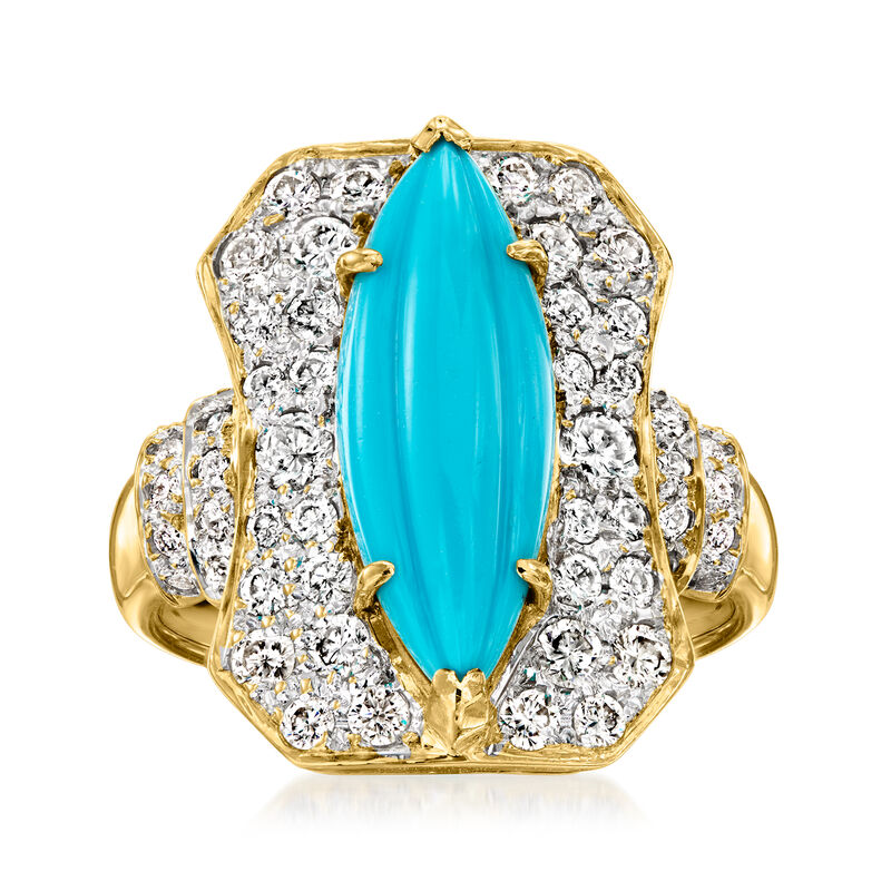 C. 2000 Vintage Turquoise and .92 ct. t.w. Diamond Ring in 18kt Yellow Gold. Size 6.25 image number 0