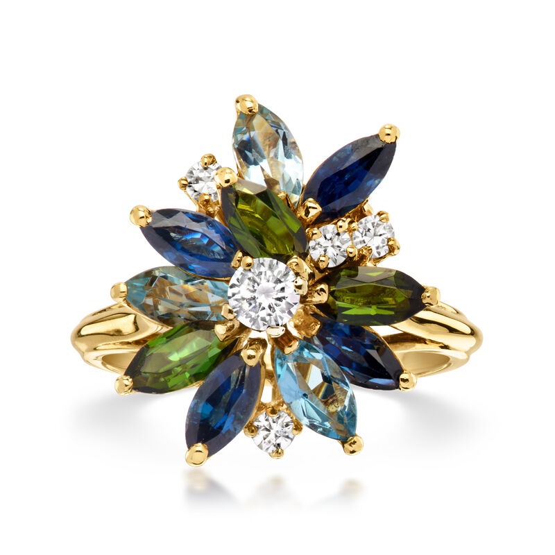 C. 1980 Vintage 2.56 ct. t.w. Multi-Gemstone and .35 ct. t.w. Diamond Cluster Ring in 18kt Yellow Gold. Size 6.75 image number 0