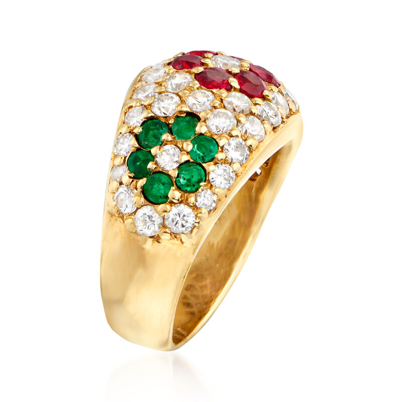 C. 1980 Vintage 1.45 ct. t.w. Diamond and 1.19 ct. t.w. Multi-Gemstone Flower Ring in 18kt Yellow Gold. Size 5.5 image number 2