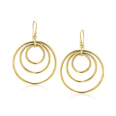 14kt Yellow Gold-Plated Triple-Circle Drop Earrings