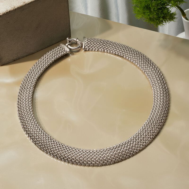 Italian Sterling Silver Riso Collar Necklace. 18&quot; image number 3