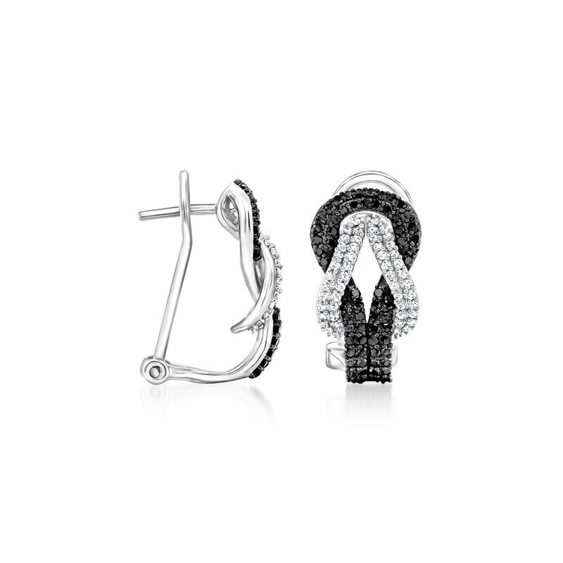 1.00 ct. t.w. Black and White Diamond Loop Earrings in 14kt White Gold image number 1