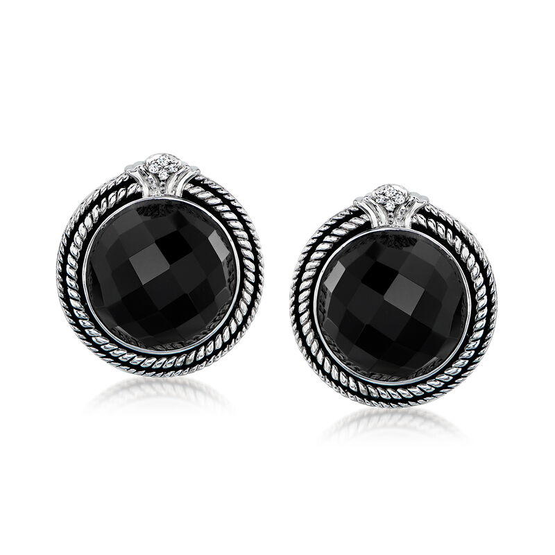 Andrea Candela "Trebol" Onyx Earrings with Diamond Accents in Sterling Silver image number 0