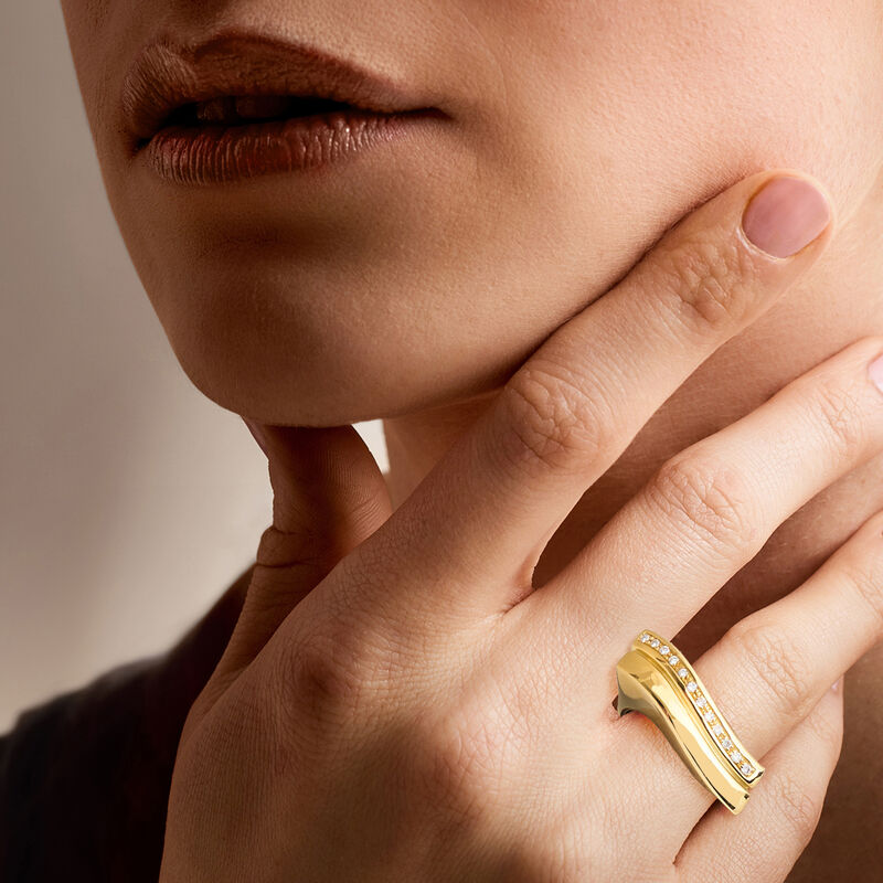 C. 1990 Vintage .12 ct. t.w. Diamond Wave Ring in 18kt Yellow Gold. Size 6.5 image number 1