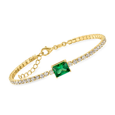2.70 Carat Simulated Emerald Tennis-Style Bracelet with 2.80 ct. t.w. CZs in 18kt Gold Over Sterling