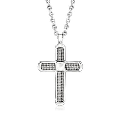 ALOR Men's Gray Stainless Steel Cable Cross Necklace