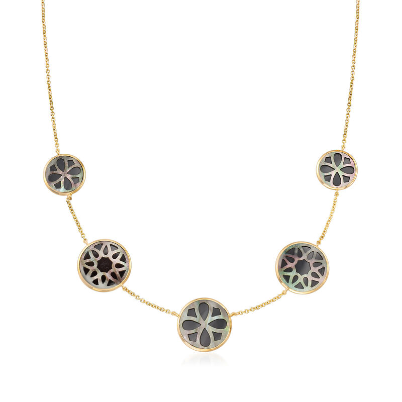 C. 2000 Vintage Ippolita &quot;Rock Candy&quot; Onyx and Mother-Of-Pearl Station Necklace in 18kt Yellow Gold. 16&quot; image number 1